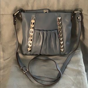 Slate blue leather cross body.